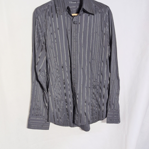 Men's Black shiny Striped Shirt by 7 Diamonds sz L - Picture 2 of 5
